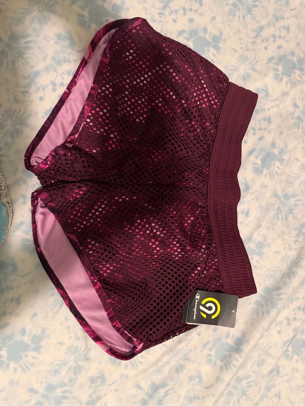 Champion Maroon Mesh Athletic Shorts with Pink Lining